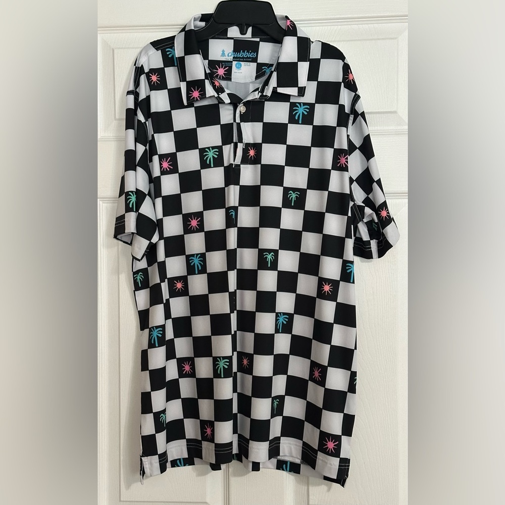Chubbies Men’s Checkered Polo Shirt with Palm Tree‎ Pattern - Size XL